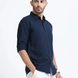 Clyver Men Regular Fit Solid Spread Collar Casual Shirt